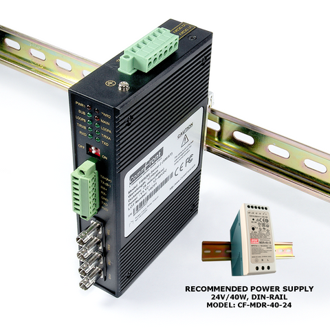 Industrial RS232 / RS485 / RS422 to Multi-Drop Fiber Optic Converter (SM / ST)