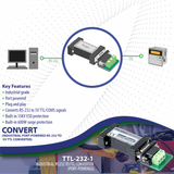 RS232 to TTL Converter / Adapter (Industrial / Port-Powered)