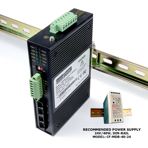 Industrial RS232 / RS485 / RS422 to Multi-Drop Fiber Optic Converter (SM/SC)