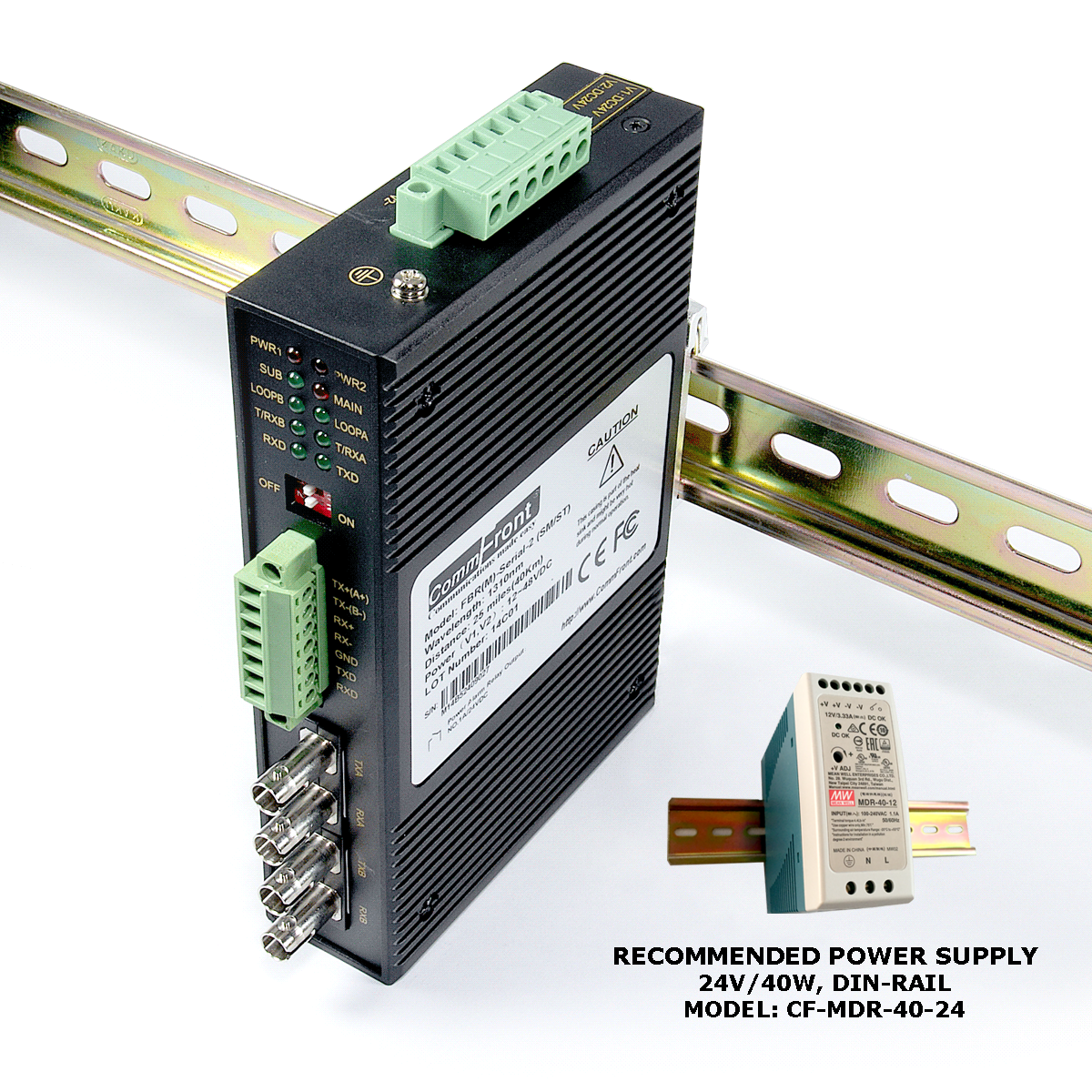 RS232/RS485/RS422 to SM/ST Fiber Optic Converter (Multi-Drop/Industrial ...