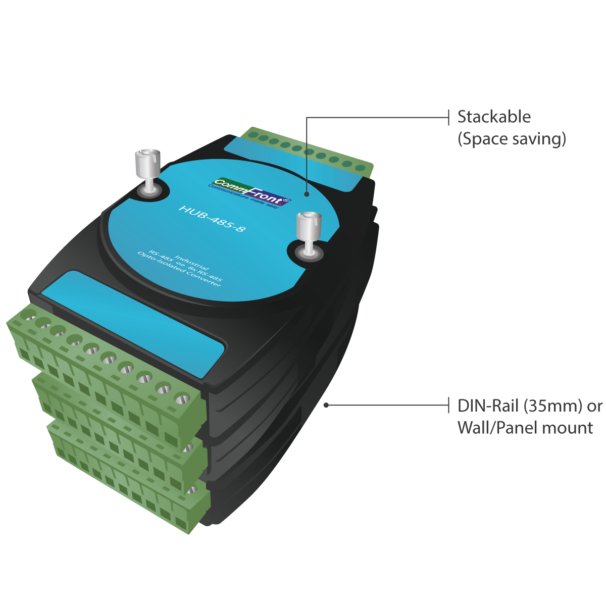 Port Isolation Opto-Isolated 8-Port RS485 Hub / Splitter (Industrial) – CommFront