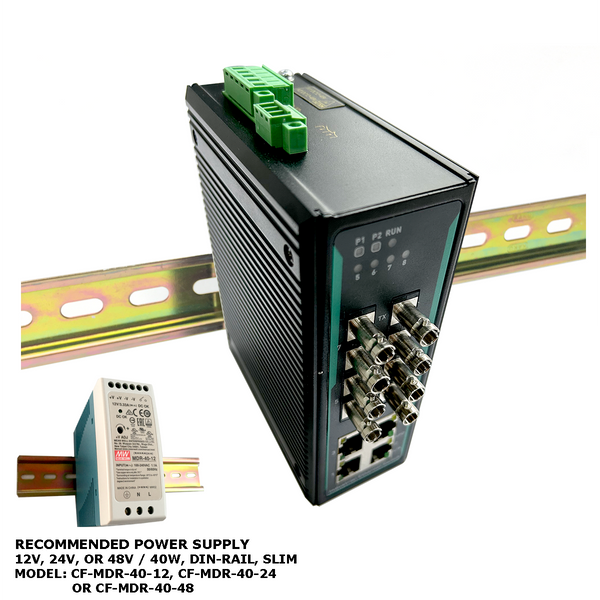 8 Channel Commfront 8-Port Unmanaged Ethernet Switch / Star and Daisy-Chain Fiber Optic Co ...
