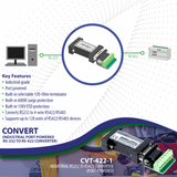 RS232 to RS422 Converter / Adapter (Industrial / Port-Powered)