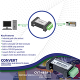 Slim RS232 to RS485 Converter (Industrial / Port-Powered)