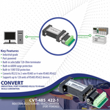 RS232 to RS485 / RS422 Converter (Industrial / Port-Powered)