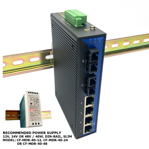 6-Port Unmanaged Ethernet Switch / Daisy-Chain and Star Fiber Optic  Converter (Industrial / Multi-Mode / SC)